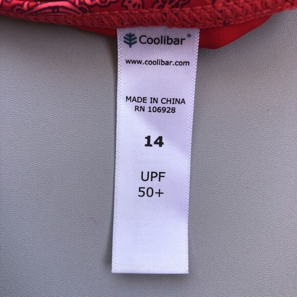 COOLIBAR Women 14 One Piece Swimsuit Halter Ruched UPF 50+ Paisley Red New - Picture 6 of 11